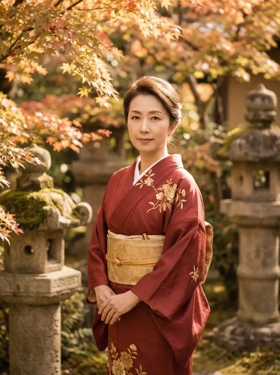 一位身穿暗红色和服的优雅 暗网禁区最新入口-暗网禁区实时更新_精品暗网禁区资讯大全 在日式庭院中